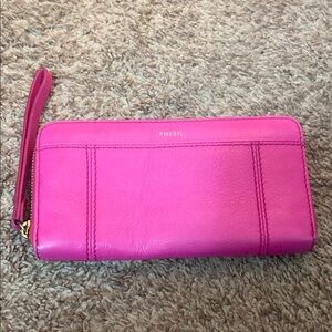 Fossil Pink Saffiano Leather Wallet